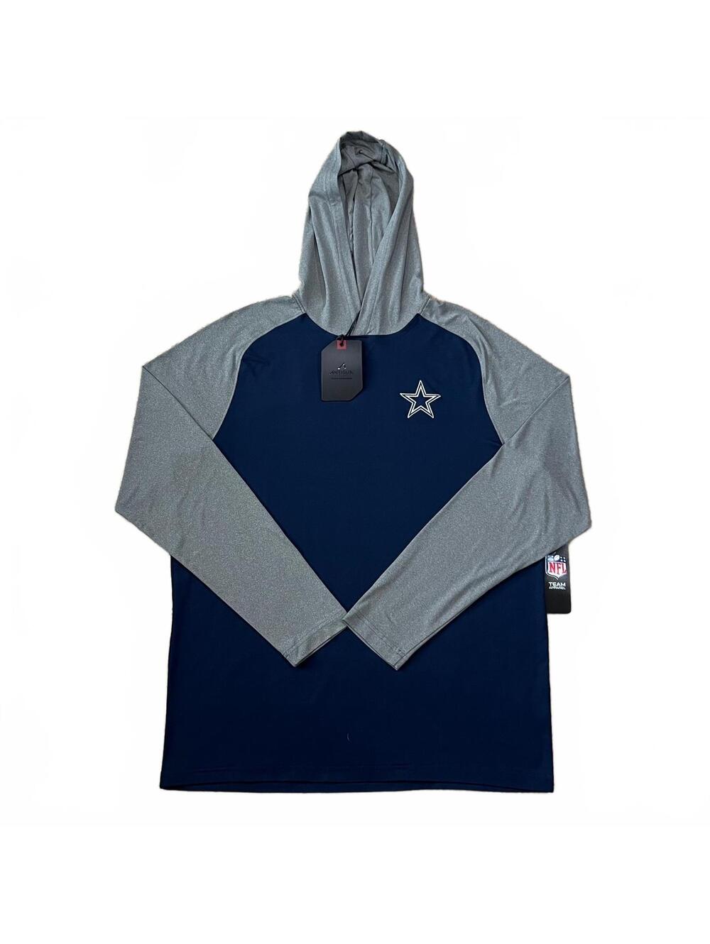 NWT Dallas Cowboys Antigua Mens Pullover Hoodie Lightweight Blue Gray Size Large